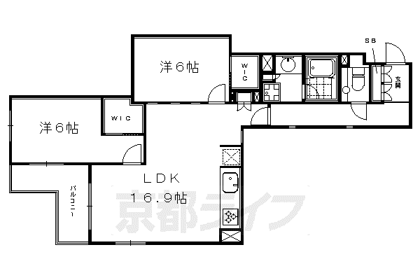 ブランズ京都四条烏丸 桜風庵(2LDK/5階)の間取り写真