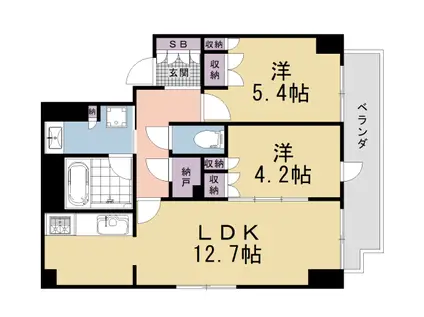 京都市烏丸線 烏丸御池駅 徒歩5分 11階建 築11年(2LDK/4階)の間取り写真