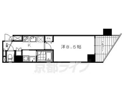 阪急電鉄京都線 大宮駅(京都) 徒歩7分 7階建 築11年(1K/4階)の間取り写真
