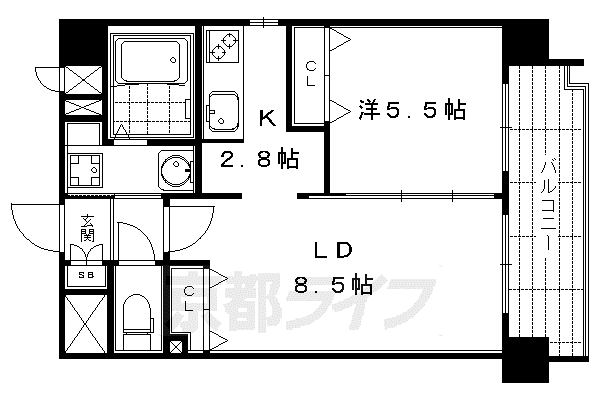 京都市東西線 二条城前駅 徒歩6分 10階建 築11年(1LDK/7階)の間取り写真