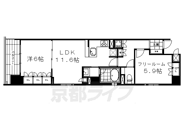 京都市烏丸線 五条駅(京都市営) 徒歩6分 5階建 築11年(1SLDK/2階)の間取り写真