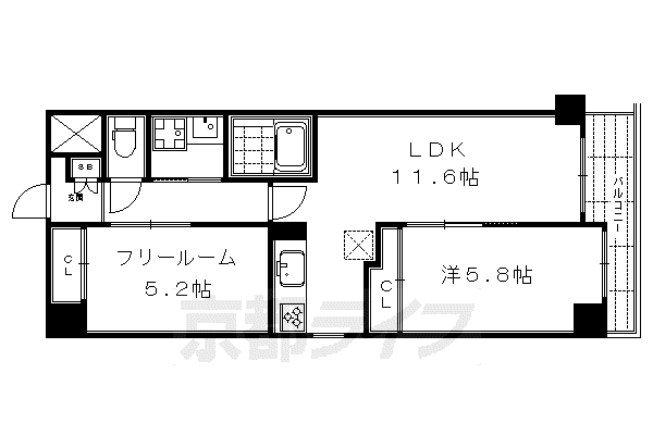 阪急電鉄京都線 大宮駅(京都) 徒歩6分 5階建 築10年(1SLDK/3階)の間取り写真