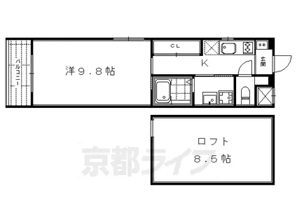 阪急電鉄京都線 大宮駅(京都) 徒歩7分 5階建 築9年(1K/5階)の間取り写真