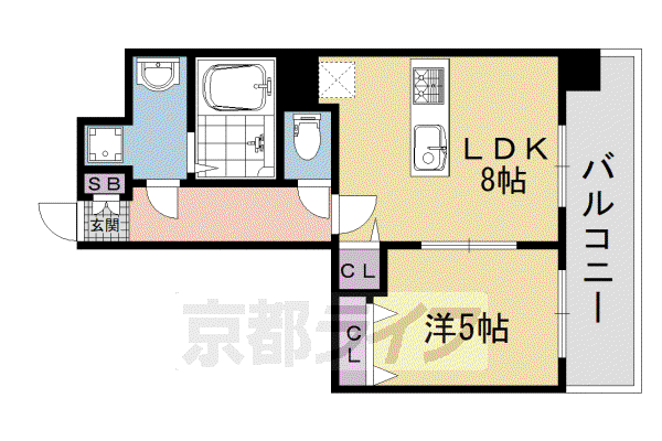 京都市烏丸線 五条駅(京都市営) 徒歩8分 5階建 築11年(1DK/5階)の間取り写真
