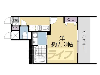 京都市烏丸線 五条駅(京都市営) 徒歩8分 5階建 築11年(1K/2階)の間取り写真