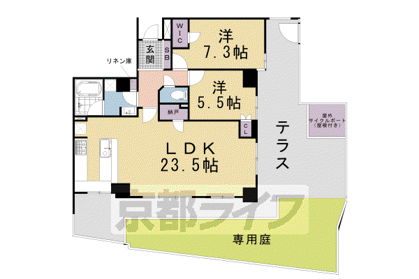 阪急電鉄京都線 大宮駅(京都) 徒歩5分 5階建 築13年(2LDK/1階)の間取り写真