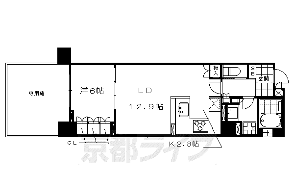 リーガル京都二条城北(1LDK/1階)の間取り写真