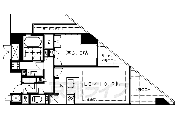京都市烏丸線 丸太町駅(京都市営) 徒歩3分 5階建 築8年(1LDK/3階)の間取り写真