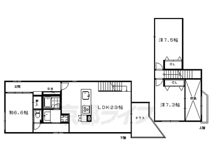 京都市烏丸線 烏丸御池駅 徒歩4分 3階建 築7年(3LDK/1階)の間取り写真