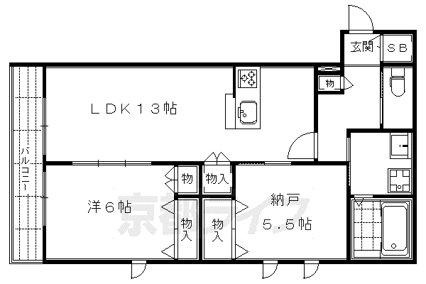 山陰本線 太秦駅(JR) 徒歩8分 3階建 築6年(1SLDK/3階)の間取り写真