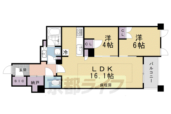 京都市烏丸線 今出川駅 徒歩4分 7階建 築7年(2LDK/3階)の間取り写真