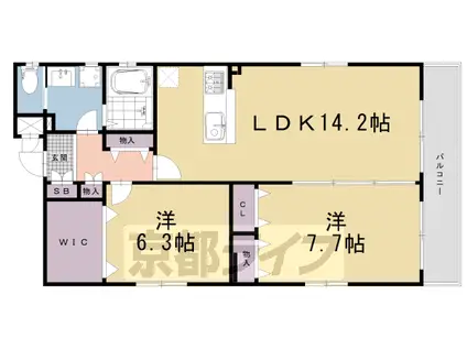 京都市烏丸線 烏丸御池駅 徒歩7分 5階建 築5年(2LDK/4階)の間取り写真