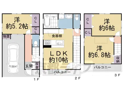 京阪電気鉄道京阪線 清水五条駅 徒歩11分 3階建 築24年(3LDK)の間取り写真