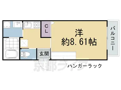 京都市東西線 西大路御池駅 徒歩9分 3階建 築4年(1K/2階)の間取り写真