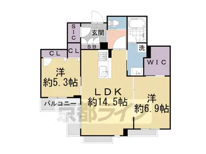 阪急電鉄京都線 大宮駅(京都) 徒歩7分 4階建 築4年(2LDK/2階)の間取り写真