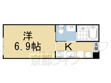 京都市烏丸線 五条駅(京都市営) 徒歩3分 4階建 築9年(1K/4階)の間取り写真