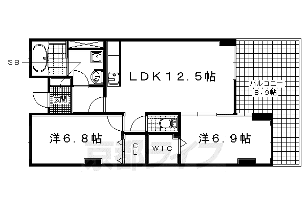 近鉄京都線 向島駅 徒歩12分 6階建 築10年(2LDK/2階)の間取り写真