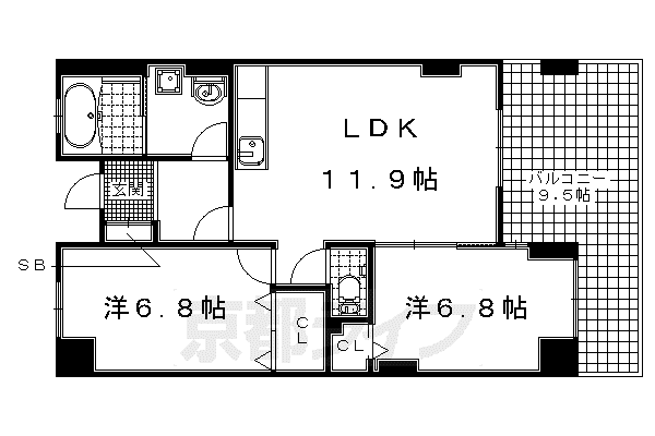 近鉄京都線 向島駅 徒歩12分 6階建 築10年(2LDK/2階)の間取り写真