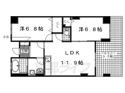 近鉄京都線 向島駅 徒歩12分 6階建 築10年(2LDK/3階)の間取り写真