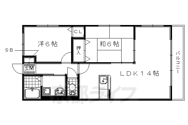 近鉄京都線 富野荘駅 徒歩6分 2階建 築19年(2LDK/2階)の間取り写真