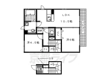 奈良線 城陽駅 徒歩3分 2階建 築11年(2LDK/2階)の間取り写真