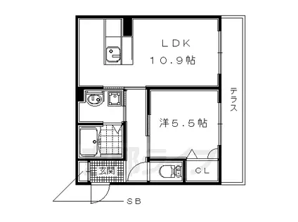 近鉄京都線 小倉駅(京都) 徒歩6分 2階建 築10年(1LDK/1階)の間取り写真