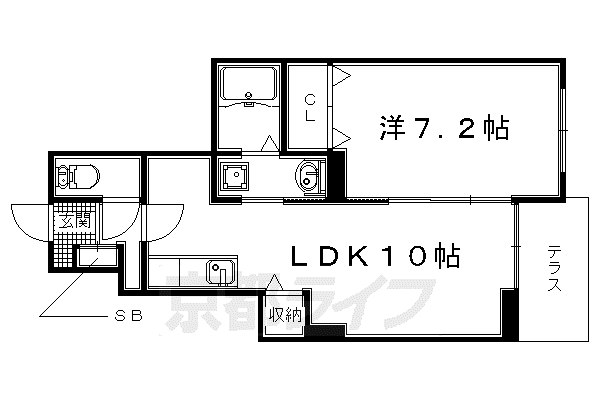 奈良線 木幡駅(JR) 徒歩11分 3階建 築10年(1LDK/1階)の間取り写真