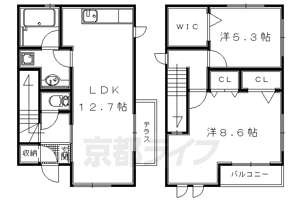 近鉄京都線 寺田駅(京都) 徒歩6分 2階建 築10年(2LDK)の間取り写真