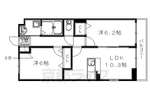 奈良線 新田駅(京都) 徒歩12分 3階建 築9年(2LDK/2階)の間取り写真