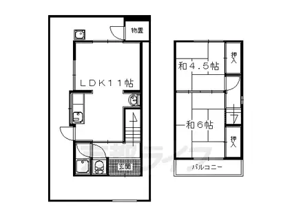近鉄京都線 富野荘駅 徒歩5分 2階建 築54年(2LDK)の間取り写真