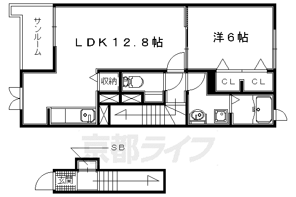 奈良線 木幡駅(JR) 徒歩15分 2階建 築8年(1LDK/2階)の間取り写真