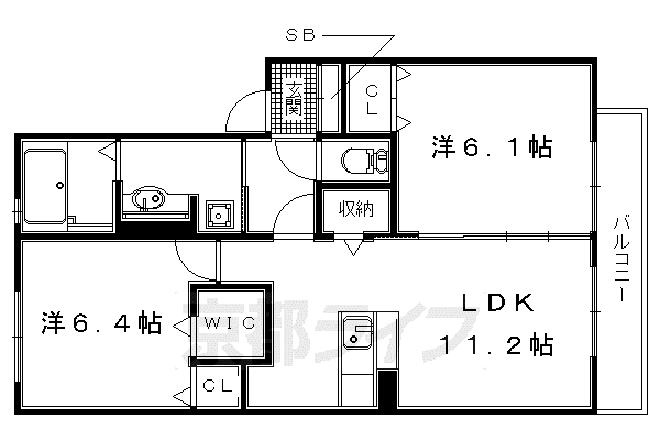 近鉄京都線 久津川駅 徒歩8分 3階建 築8年(2LDK/2階)の間取り写真