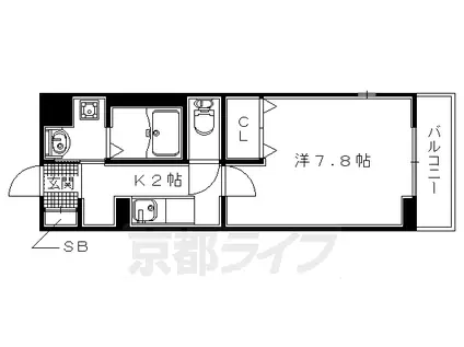 奈良線 新田駅(京都) 徒歩6分 3階建 築7年(1K/2階)の間取り写真