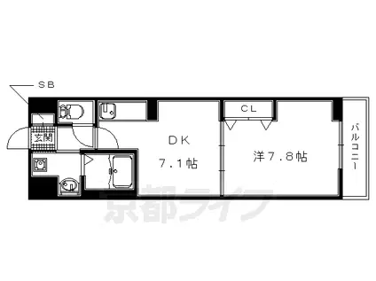 奈良線 新田駅(京都) 徒歩6分 3階建 築7年(1DK/1階)の間取り写真