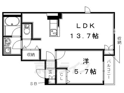 近鉄京都線 久津川駅 徒歩3分 5階建 築6年(1LDK/2階)の間取り写真