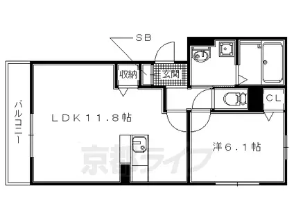 奈良線 木幡駅(JR) 徒歩5分 3階建 築6年(1LDK/1階)の間取り写真