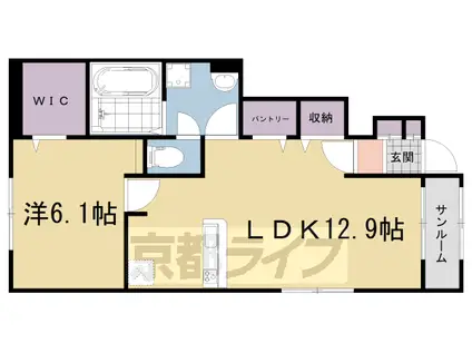 奈良線 山城青谷駅 徒歩2分 2階建 築5年(1LDK/1階)の間取り写真