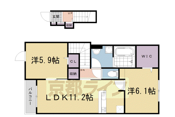 奈良線 山城青谷駅 徒歩2分 2階建 築6年(2LDK/2階)の間取り写真