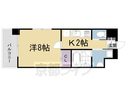 奈良線 城陽駅 徒歩1分 10階建 築5年(1K/4階)の間取り写真