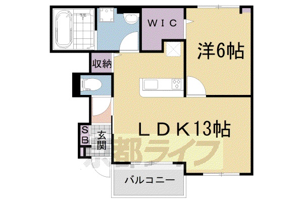 近鉄京都線 寺田駅(京都) 徒歩7分 2階建 築5年(1LDK/1階)の間取り写真