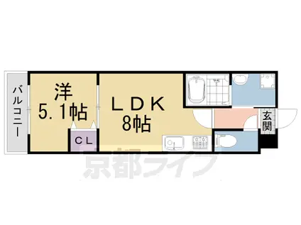 奈良線 六地蔵駅(JR) 徒歩3分 5階建 築4年(1LDK/5階)の間取り写真