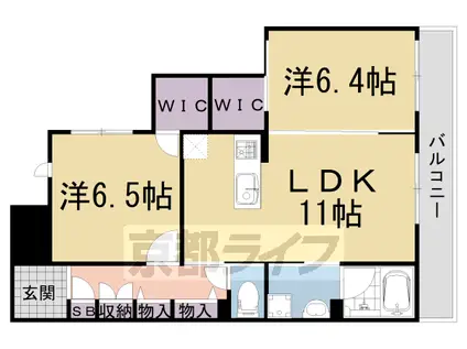 奈良線 長池駅 徒歩5分 3階建 築5年(2LDK/2階)の間取り写真