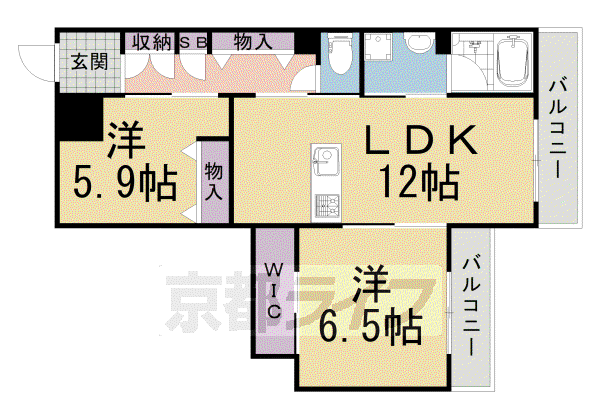 奈良線 長池駅 徒歩5分 3階建 築5年(2LDK/3階)の間取り写真