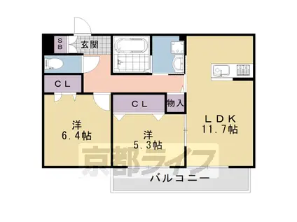 フェリシード花水木(2LDK/1階)の間取り写真