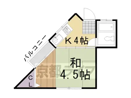 阪急電鉄京都線 桂駅 徒歩54分 2階建 築31年(1DK/2階)の間取り写真