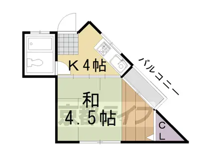 阪急電鉄京都線 桂駅 徒歩54分 2階建 築31年(1DK/2階)の間取り写真
