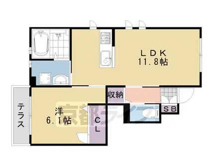 阪急電鉄嵐山線 上桂駅 徒歩2分 2階建 築9年(1LDK/1階)の間取り写真