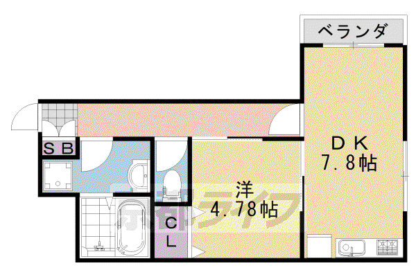 阪急電鉄京都線 桂駅 徒歩5分 5階建 築10年(1DK/2階)の間取り写真