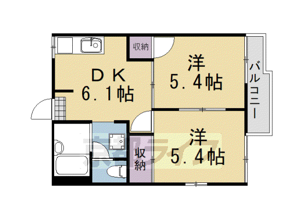 タウニィほととぎす亀岡(2DK/2階)の間取り写真