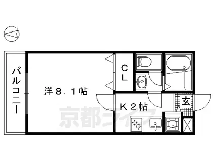 アールグランツ廬山寺千本(1K/3階)の間取り写真